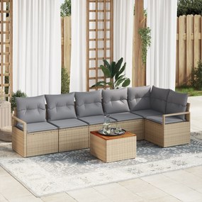 Conjunto de Sofá de Jardim vidaXL 7 Peças com Almofadas Bege Poliratan