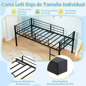 Cama Criança 198,5 x 96 x 88 cm tipo alta (COLCHÃO NÃO INCLUIDO) com baixa estrutura metálica com grades de segurança e 2 escadas com degraus metálico