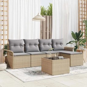 Conjunto de Sofá de Jardim de 6 Peças vidaXL com Almofadas Pretas de Rattan Poliéster