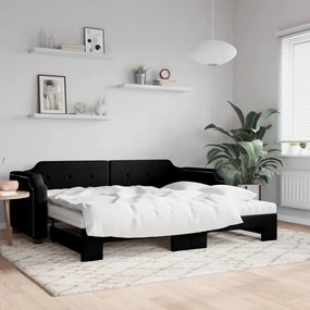 vidaXL Sofá-cama com gavetão e colchões 90x200 cm tecido preto