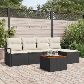 Conjunto de Sofás de Jardim de 6 Peças com Almofadas Preto Rattan Poli