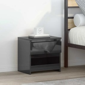 vidaXL Mesa de cabeceira 40x30x39 cm contraplacado cinzento brilhante
