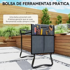 Banco de Jardim apoio joelhos Dobrável com Almofada de Espuma EVA Saco para Ferramentas 58x28x49 cm Cinzento