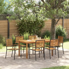 Conjunto de Jantar de Jardim vidaXL 7 Peças Preto Rattan Poliéster Acácia