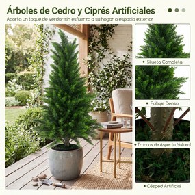 Conjunto de 2 árvores artificiais de cedro de 90 cm, cipreste perene realista em vaso de cimento, para interior, exterior, alpendre, entrada e sala Ve