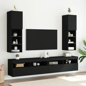 vidaXL Móveis de TV com luzes LED 2 pcs 30,5x30x102 cm preto