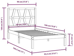 Estrutura de cama solteiro 90x190 cm pinho maciço