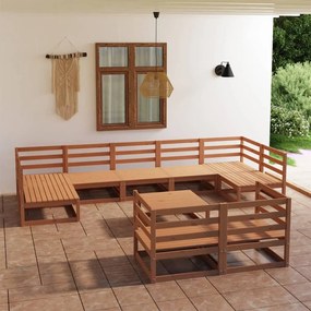10 pcs conjunto lounge de jardim pinho maciço