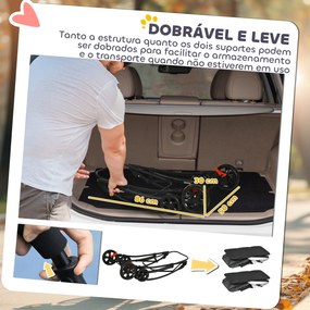 Carrinho Duplo para Cães e Gatos Dobrável com 2 Transportadoras Removíveis com Cinto e Almofadas 66x50x98 cm Cinzento Escuro