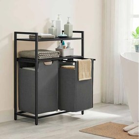 Cesto para roupa suja 2 x 46 L com 2 prateleiras preto-cinzento