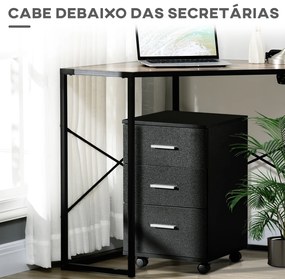 Bloco de Gavetas para Escritório Móvel de Arquivos com 3 Gavetas e Fechadura para Secretária Casa 40x40x61,5 cm Preto