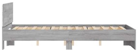 Estrutura cama c/ cabeceira/luzes LED 140x200cm cinzento sonoma