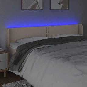 Cabeceira cama LED couro artificial 163x16x78/88 cm cappuccino