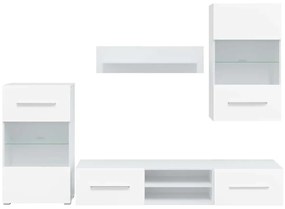 Armários de parede/unidade p/TV com luz LED, 5 pcs, branco