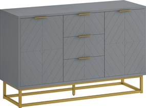 HOMCOM Aparador Auxiliar Armário de Armazenamento com 3 Gavetas e 2 Armários com Prateleira Ajustável 120x40x76 cm Cinza | Aosom Portugal