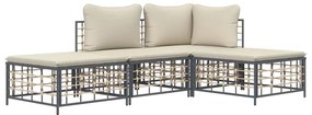 4 pcs conjunto lounge de jardim c/ almofadões vime PE antracite