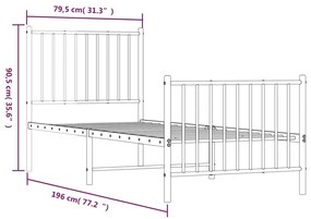 Estrutura de cama com cabeceira e pés 75x190 cm metal branco