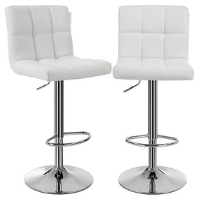Conjunto de 2 bancos de bar ou cozinha SONGMICS em couro sintético, ajustáveis ​​e giratórios 360°, com encosto e apoio para os pés, estrutura de aço cromado, branco LJB64W