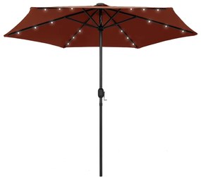 vidaXL Guarda-sol jardim c/ luzes LED/poste alumínio 270 cm terracotta