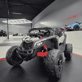 Buggy Can Am Maverick 4x4 12V Pneus EVA, Assento de couro sintético Cáqui