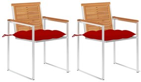 vidaXL Cadeiras de jardim com almofadões 2 pcs acácia maciça e aço