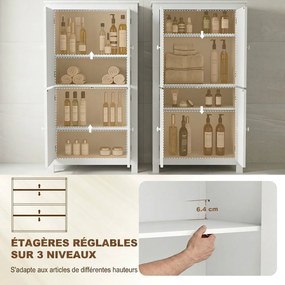 Armário de Casa de Banho, 60 x 30 x 110 cm, 4 Portas e Prateleiras Reguláveis, Branco