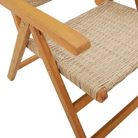 Cadeiras jardim reclináveis 6 pcs vime PE/madeira maciça bege