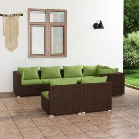 vidaXL 7 pcs conjunto lounge jardim c/ almofadões vime PE castanho