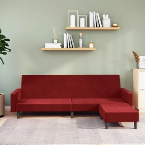 vidaXL Sofá-cama de 2 lugares com apoio de pés veludo vermelho tinto