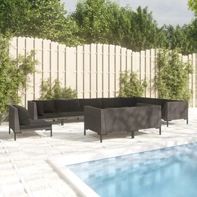 vidaXL 10 pcs conj. lounge jardim c/ almofadões vime PE cinza-escuro