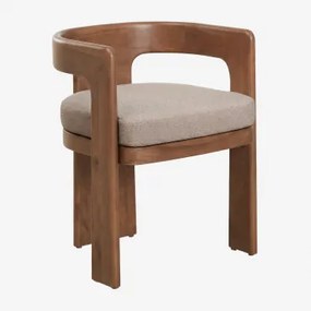 Pack De 4 Cadeiras De Jantar Com Braços Em Madeira De Acácia E Tecido Bouclé Kandroa Castanho-acácia Escuro - Sklum