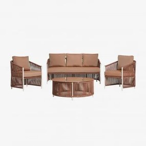 Conjunto De Jardim Com Sofá De 2 Lugares, 2 Poltronas E Mesas De Centro Em Alumínio E Corda Trançada Sophie. Castanho Nu - Sklum