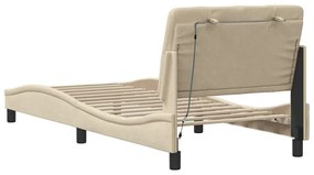 Estrutura de cama com LED sem colchão 90x190 cm tecido creme