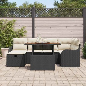 vidaXL Conjunto de Sofá de Jardim 7 pcs Preto vime PE