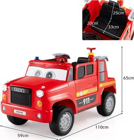 Camião de Bombeiros elétrico para Crianças com Bateria de 12V com Pulverizador de Água Controle Remoto Música Alarme Luzes Vermelho