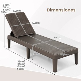 Conjunto de 2 espreguiçadeiras em PP com encosto ajustável em 4 posições, pés elevados e capacidade de carga de 150 kg, para terraço ou pátio, cor Cas