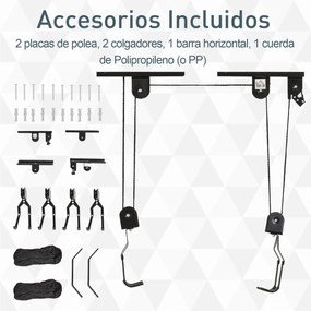 HOMCOM Suporte de bicicletas de teto Roldanas Cordas Altura Ajustável25,1x 8,7x 1,5 cm carga 20kg