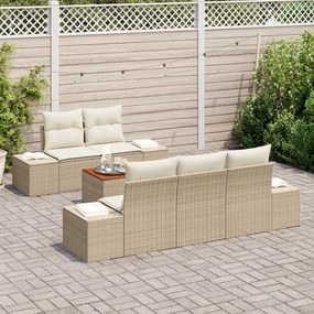 Conjunto de Sofá de 6 Peças para Jardim com Almofadas Bege Poliéster V