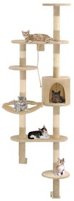 vidaXL Árvore para gatos de parede c/ arranhadores sisal 194 cm bege