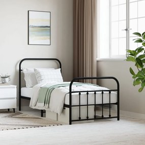 vidaXL Estrutura de cama com cabeceira e pés 90x190 cm metal preto