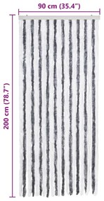 Cortina anti-insetos 90x200 cm chenille cinzento e branco