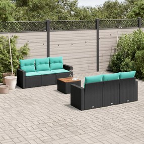 vidaXL 7 pcs conjunto de sofás p/ jardim c/ almofadões vime PE preto