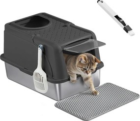 Caixa de areia para gatos 61 x 41 x 36,5 cm aço inoxidável e plastico Preto