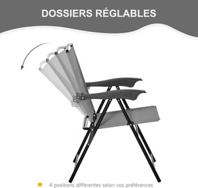 Conjunto de jardim de 3 peças: 2 cadeiras reclináveis com várias posições, dobráveis, mesa redonda em vidro temperado e metal, com revestimento em tex