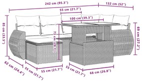 7 pcs conjunto de sofás p/ jardim c/ almofadões vime PE preto