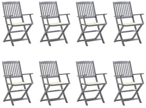 vidaXL Cadeiras de exterior dobráveis 8pcs c/ almofadões acácia maciça