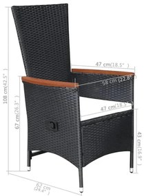5 pcs conjunto de jantar para jardim preto