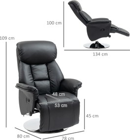 Poltrona de relaxamento reclinável e giratória com apoio para os pés ajustável, até 150 kg, para sala de estar, quarto, cinema em casa, preta