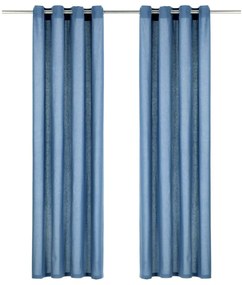 vidaXL Cortinas com argolas de metal 2 pcs algodão 140x225 cm azul