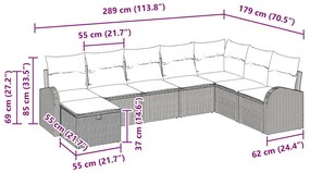 Conjunto de Sofás de Jardim de 8 Peças com Almofadas Cinzas de Rattan
